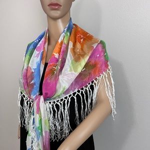 Lauren Ralph Lauren Simone Floral Fringe Triangle Tassel Scarf